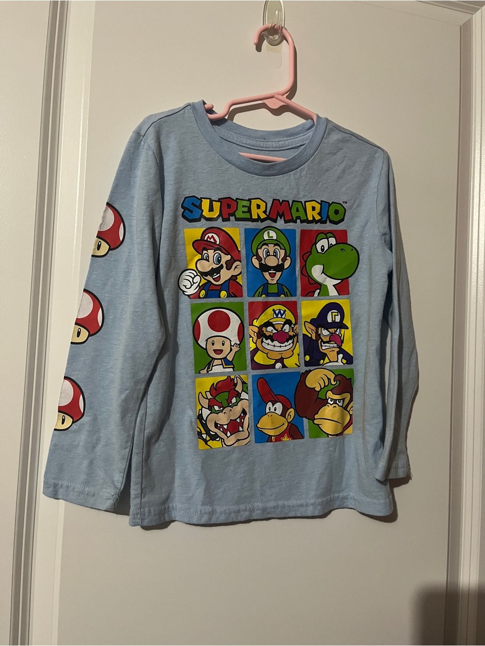 jumping beans Light Blue Super Mario Character Grid Long-Sleeve Tee